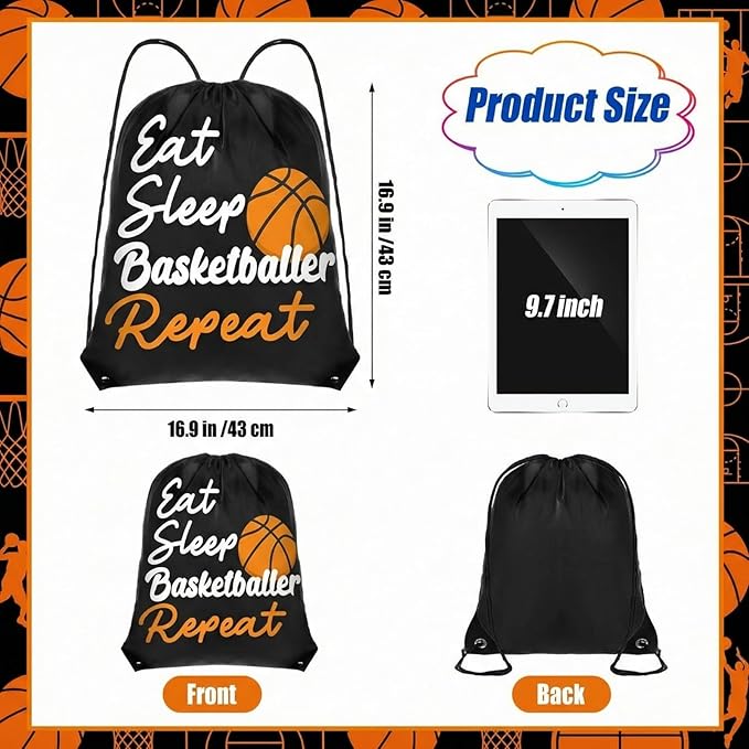 Reallnaive 24 Pcs Basketball Party Favor Gifts, 24 oz Basketball Water Bottle Reusable Sport Squeeze Drinking Cup, Eat Sleep Drawstring Bag Cinch Sack Sport Pack for School Team Gift Event Accessories