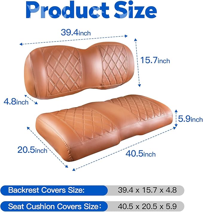 NOKINS Golf Cart Seat Covers Fit EZGO TXT RXV Freedom Liberty Express Premium Front Seat Cushion, Golf Cart Accessories Replacement Premium Front Seat Covers, No Stapler (All Brown)