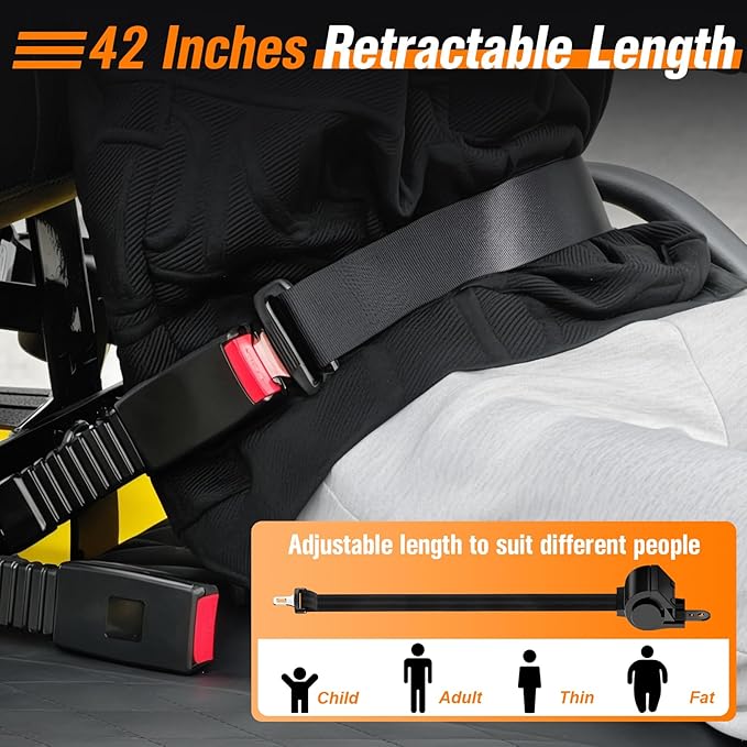 4PCS Golf Cart Seat Belts Kit for Club Car, EZGO, Yamaha Carts, 42" Retractable Universal Seat Belts Kit for Most People, Street Legal Seat Belt Golf Carts Front&Rear Seat (Without Bracket)