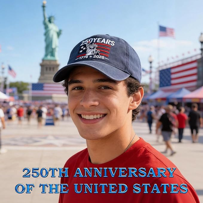 2 Pack USA 250th Anniversary Washed-Cotton Baseball Cap Patriotic Hat American 250 Year Merchandise for Men Women