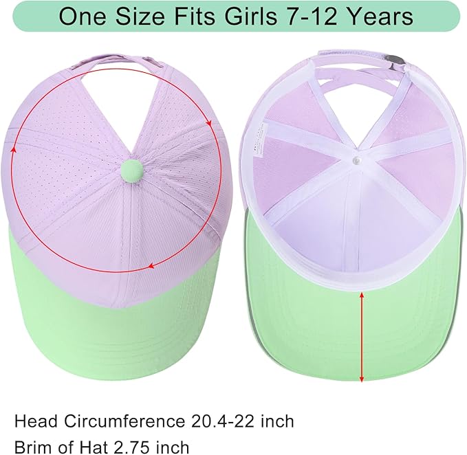 Girls Criss Cross Ponytail Hat Mesh Baseball Cap Kids Quick Dry Ponycap Hats Outdoor Summer Sports Hat Age 7-12