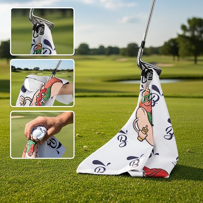 Golf Towel Magnetic Towel for Bags with Clip for Men & Women，Microfiber Fabric Waffle Pattern Golf Towels for Strong Hold to GolfCarts or Clubs (White Hotdog)