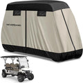 NEVERLAND Golf Cart Cover 4 Passenger - Outdoor Waterprood Golf Cart Covers, 420D Club Car Golf Cart Covers With Air Vent&Zipper Compatible with EZGO Yamaha Club Car 4 Seat (Up to 115 Inch)Black+Brown