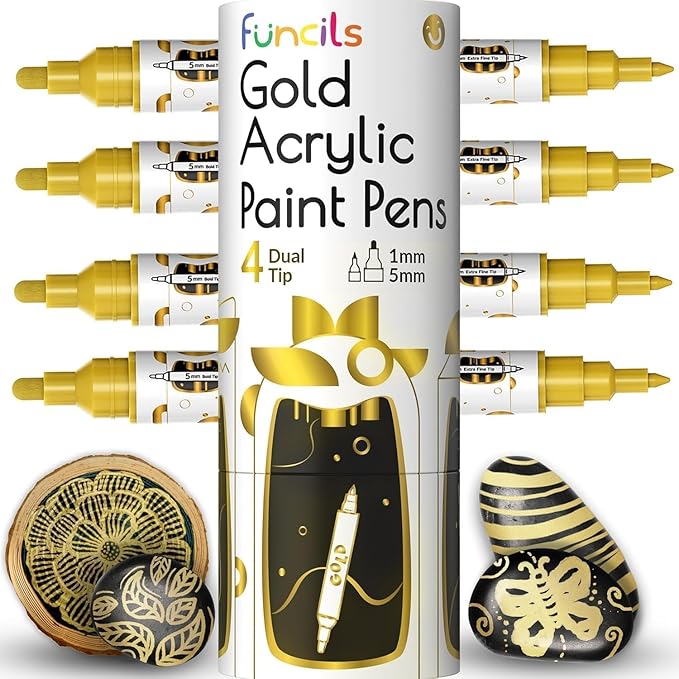 4 Dual Tip Gold Paint Pen Metallic by Funcils