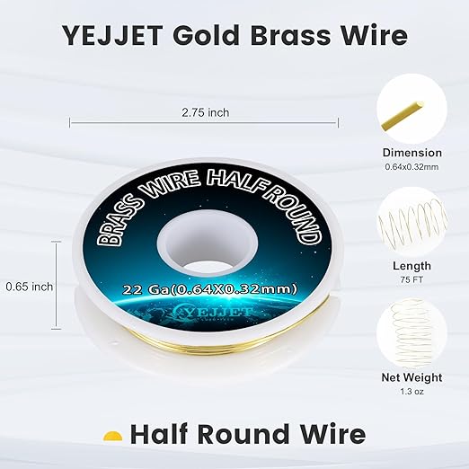 Delicate 22 Gauge Brass Wire Half Round 0.64x0.32mm - Image 3