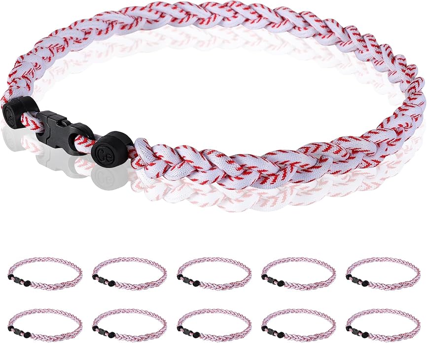 12 Pack Baseball Necklace 18inch, Team Gift for Baseball Funs, Three Braided Titanium Tornado Rope Design, with Muti - Color for Pick