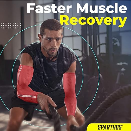 Sparthos Arm Compression Sleeve - Forearm Braces for Recovery, Support for Athletic Sports Running Tennis Baseball Lifting Football Gym Fit Shooting Weightlifting Golf - Mens and Womens (Pink-S)