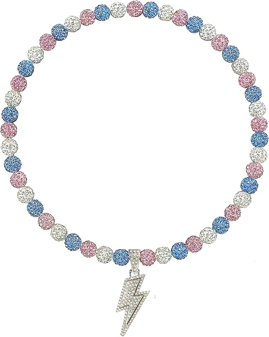 Baseball Necklace for Men 16/18/20 Inch Bling Ice Collection Lightning Bolt Pendant Necklace for Women Rhinestone Clay Beaded Discoball Accessories Gifts for Baseball Team Players Lovers