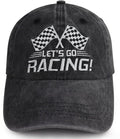 Let's Go Racing Hat for Men Women, Adjustable Embroidered Washed Cotton Checkered Flags Race Car Baseball Cap