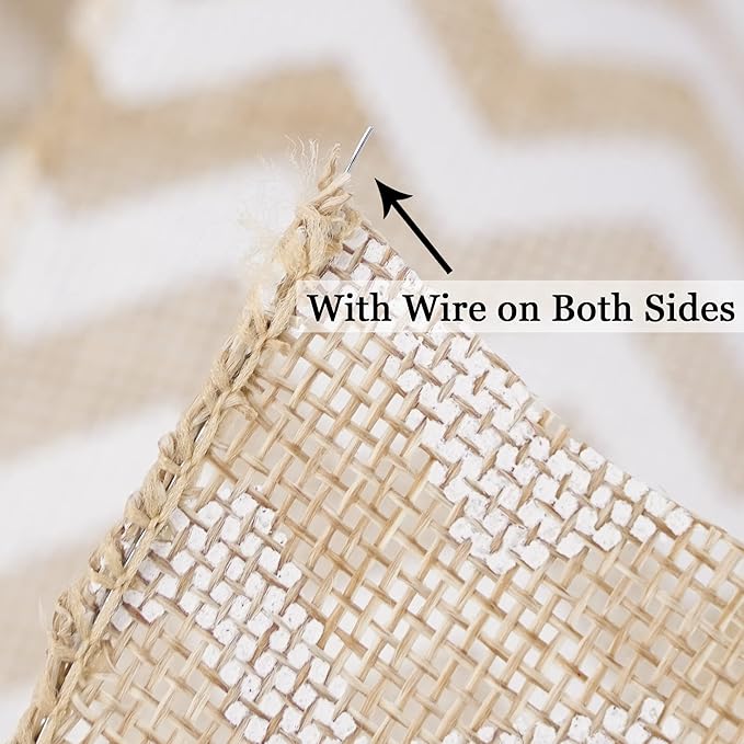MEEDEE Burlap Ribbon with White Chevron Pattern - Image 8