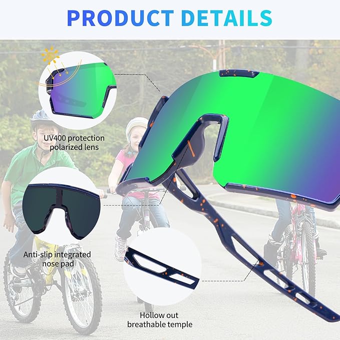 YDAOWKN Kids Sunglasses Youth Baseball Sunglasses Boys Girls Softball Cycling UV400 Protection Sports Goggles