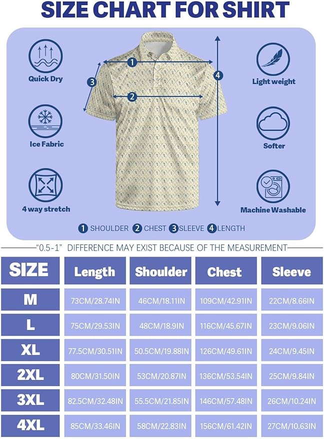 HUURAY Funny Golf Polos for Men Funny Print Short Sleeve Shirts Quick Dry Polo Shirts Hawaiian Shirt Performance Golf Outfits