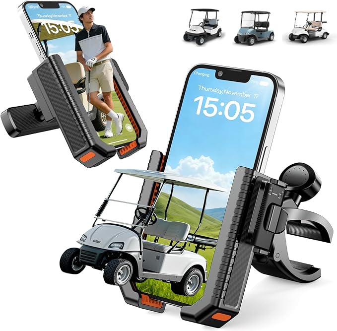 2-in-1 Golf Cart Phone Holder Mount [magnetic base&vise clamp] Compatible with All 4.5-7" Smartphones (iPhone/Galaxy/Google).Universal Fit for Golf Accessories,EZGO/Club Cars/Yamaha/Golf Cart