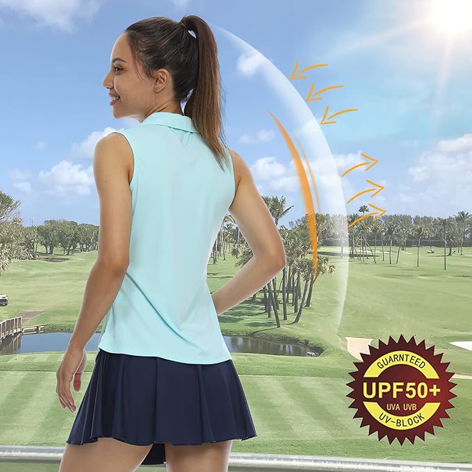 LastFor1 Women's Sleeveless Polo Golf Shirts Quick Dry 50+ UV Protection V-Neck with Collar Lightweight Tennis Tank Tops