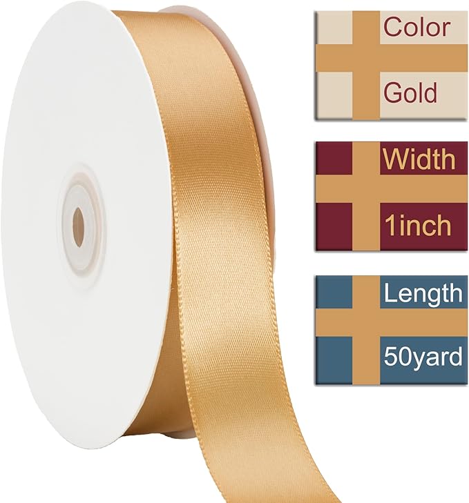 1 Inch Gold Ribbon, 50 Yards Craft Polyester Satin Ribbon Perfect - Image 2