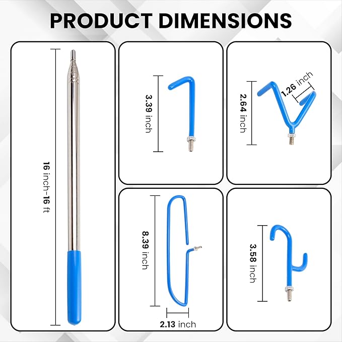 4 in 1 Disc Golf Retriever Pole 16 ft– Extendable Telescopic Disc Retriever with Durable Stainless Steel Frame Hooks & Carry Bag – Disc Golf Grabber for Getting Discs Out of Water, Trees, Bushes