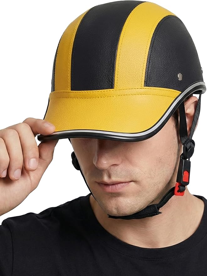 Adult Baseball Cap Helmet - Urban Style for Golf, Low Profile Urban Commute PU Retro Leather Hat for Men & Women