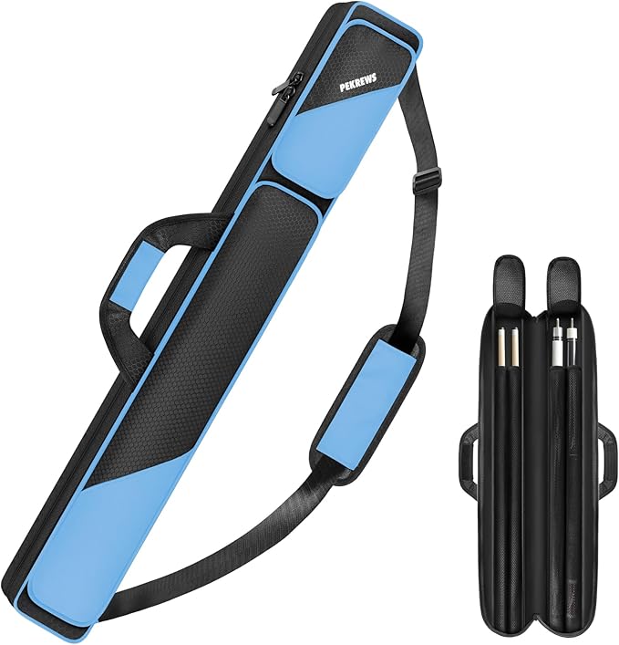 PEKREWS Pool Cue Case, Pool Stick Case 2x2 Holds 2 Sticks with 2 Accessory Zipper Pockets, Sturdy Polyester Pool Cue Carry Bag with Shoulder Strap Handle, Soft Billiard Cue Sling Bag for Men and Women