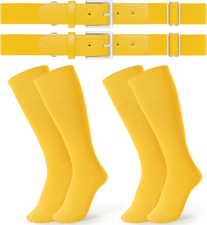 JASGOOD 2 Pack Baseball Socks and Belt Combo Set Softball Socks and Belts Elastic Waist Belt for Youth and Adult Boys