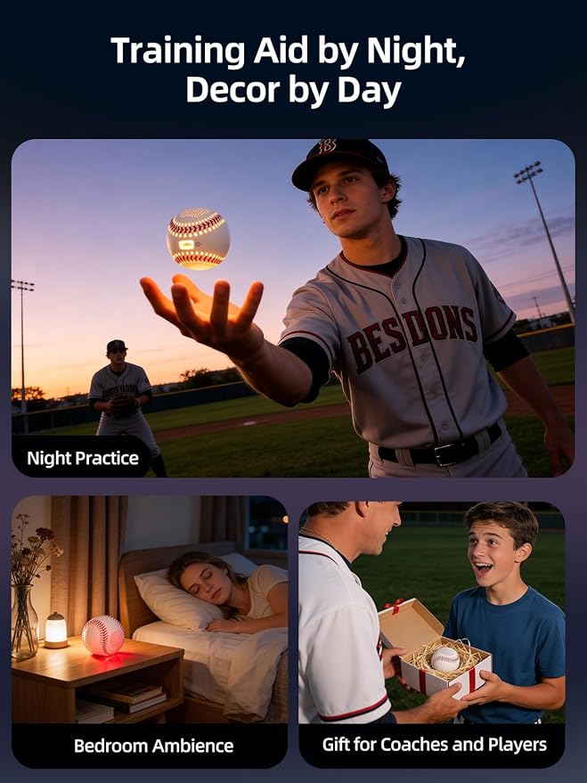 Light Up & Glow-in-The-Dark Baseball with Bluetooth Speaker, Sports Gifts for Baseball Fans, Boys 8-12, Teens & Adults, Unique Accessories