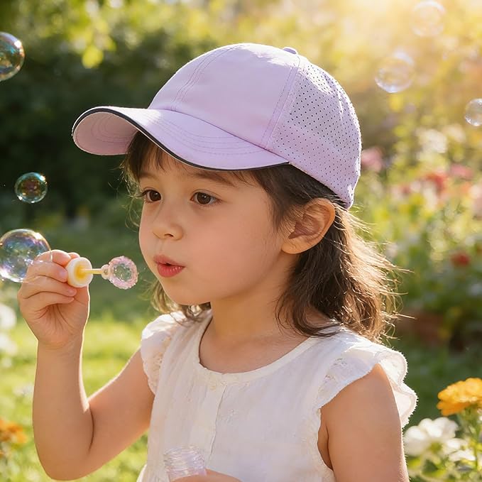 Little Girls Criss Cross Ponytail Hat Toddler Reflective Baseball Cap Kids Quick Dry Summer Sports Hats Age 3-8