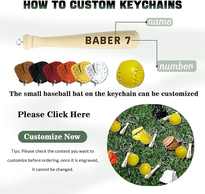 Custom Softball Keychain with Name Personalized Wooden Baseball Keyring for Girls Boys Team Gifts Softball Party Favors