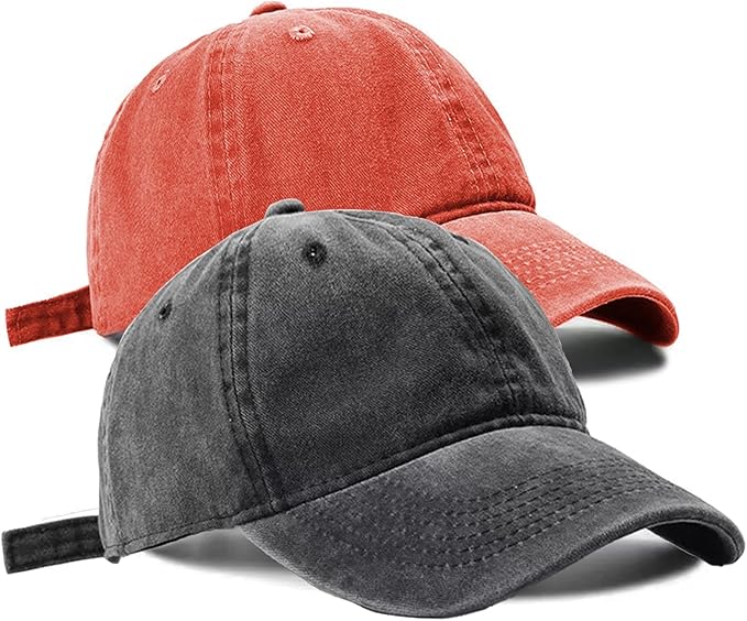 2 PCS Baseball Cap Golf Hat Washed-Cotton Plain Original Classic Cotton Vintage Adjustable Dad Hatsfor Men Women
