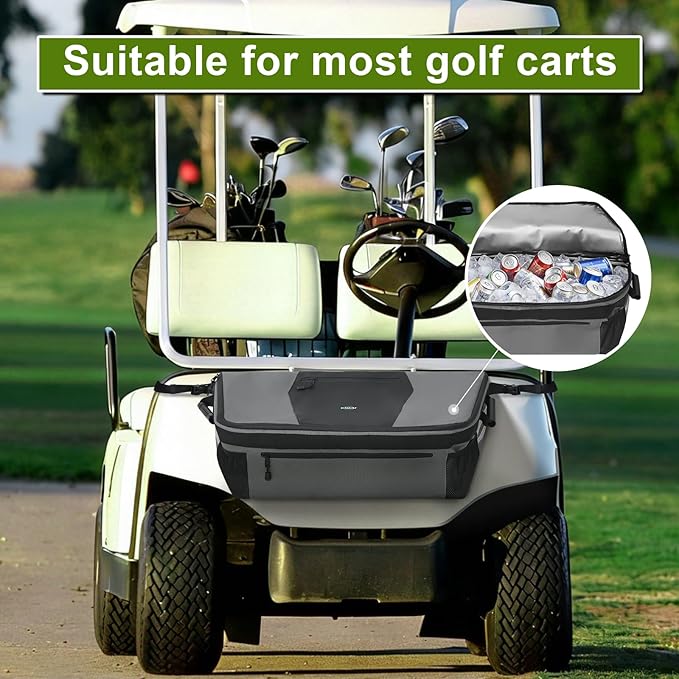 Golf Cart Cooler Bag, Insulated Fits 20-30 11oz Cans, Reflective Finish with Handy Pockets, Golf Cart Accessories Compatible with EZGO, Club Car Kandi Electric Golf Carts
