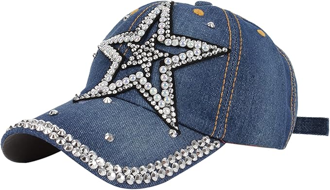 Hoce Fashion Rhinestone Denim Baseball Cap Studded Bling Hat for Women