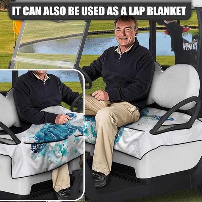 Golf Cart Seat Covers, Universal Golf Cart Seat Towel Blanket with 4 Front Pockets & Nonskid Bottom Fits for Club Car 2 Person Seats Golf Carts