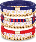 NLCAC 9 Pack Game Day Bracelets Stackable Heishi Beaded Stretchy Bracelet Preppy Jewelry Baseball Football Team Bracelets Sports Fan Accessories Gifts