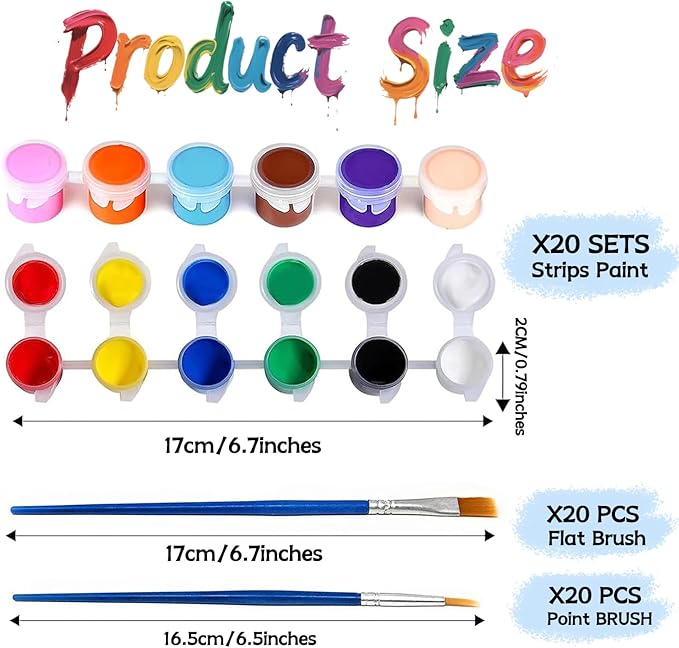 20 Pack Mini Acrylic Paint Set, 12 Colors Washable Paint Strips - Image 2