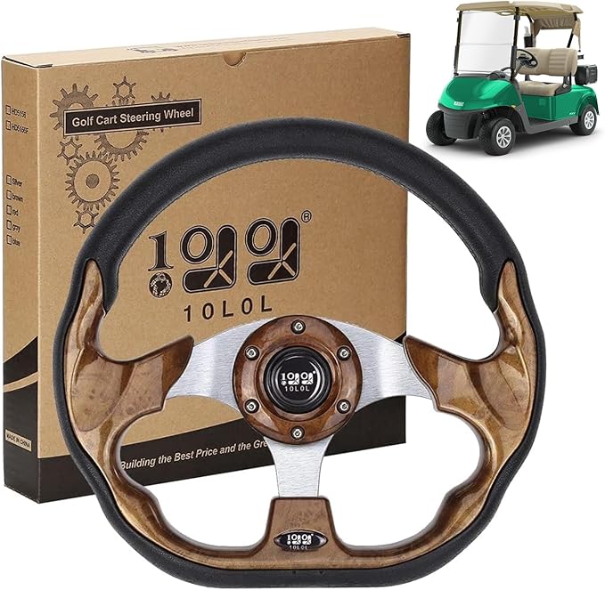 10L0L Golf Cart Steering Wheel, Universal Design Fit for Yamaha, EZGO RXV & TXT, Club Car DS, Club Car Precedent Tempo, Most Golf Cart(Sandal Wood Brown)