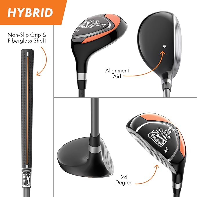 PGA Tour Youth Golf Club Set for Ages 5-15+ (3’5”-5’10”), Right and Left-Handed Kids Golf Sets – Beginner Junior Golf Clubs with Lightweight Stand Bag, Mallet Putter, Hybrid, Driver