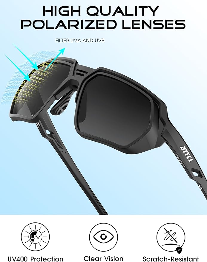 ATTCL Sports Polarized Sunglasses for Men: Womens UV400 Protection, Lightweight Wrap Around TR90 Frame for Fishing Golf