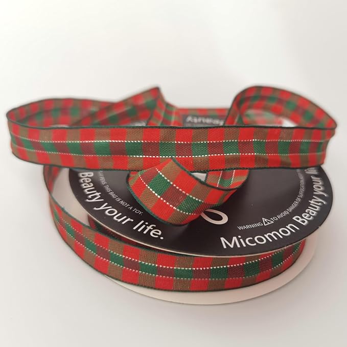 Micomon Christmas Ribbon Gingham Checkered Ribbon 25 Yards Plaid Ribbon - Image 8