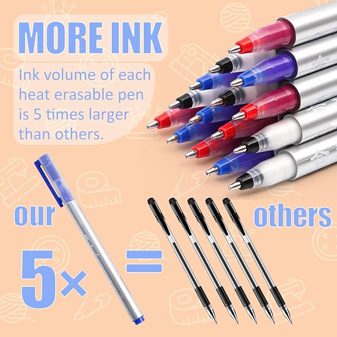 Heat Erasable Fabric Marking Pens Set | 11Pcs 3 Colors | Increase Ink Capacity - Image 2