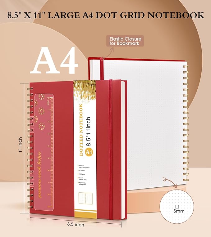 Dotted Notebook, Spiral Notebook Journal 8.5” x 11”, A4 Large Dot Grid Notebooks - Image 2