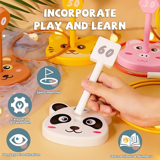 Animal Ring Toss Game Toy Set for Kids, 6 Targets Stands & 36 Rings Combo - Image 4