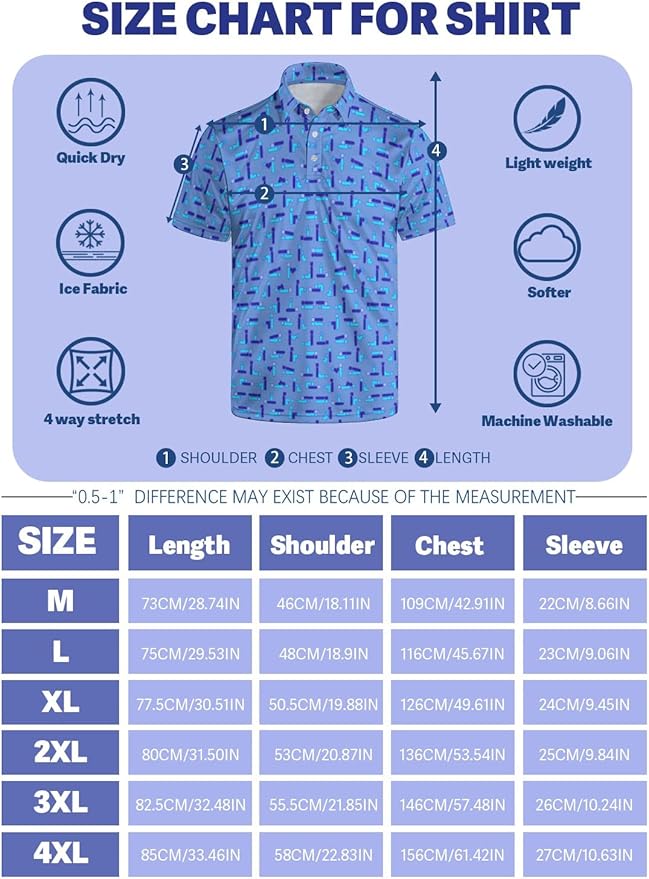 HUURAY Funny Golf Polos for Men Funny Print Short Sleeve Shirts Quick Dry Polo Shirts Hawaiian Shirt Performance Golf Outfits