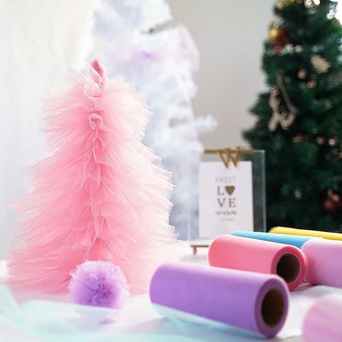 MEEDEE Pastel Tulle Ribbon 6 Rolls Tulle Fabric Spool Ribbon, 6 inch by 25 - Image 4