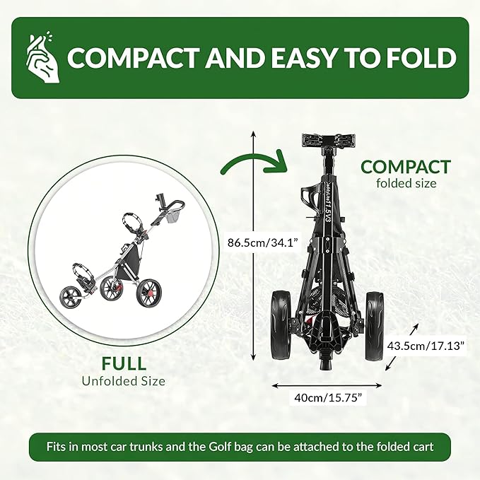 Caddytek CaddyLite 11.5 V3 Golf Push Cart - Lightweight Aluminum 3-Wheel Foldable Golf Bag Cart with Quad-Fold Frame, EVA Wheels, Adjustable Handle, Foot Brake, Mesh Net, Umbrella & Drink Holder