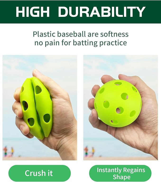 Tarutaru 20 Pack Plastic Practice Balls for Baseball & Softball - Soft Ball for Baseballs Hitting, Pitching, Batting Training, Lightweight Hollow Limited Flight Indoor & Outdoor Sport Diameter 2.83in