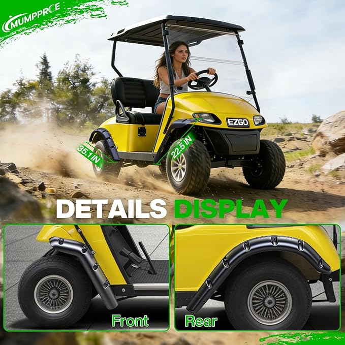 4PCS EZGO TXT Fender Flares, Golf Cart Front and Rear Fender Flares Compatible with 1994-2013 Gas & Electric EZGO Golf Carts, Premium PP Golf Cart Mud Guards with Self-Tapping Screws