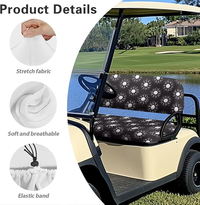 Suobstales Golf Cart Front and Rear Seat Cover Set for EZGO TXT RXV & Club Car DS 2 Passenger, Washable Bench Seat Covers Kit