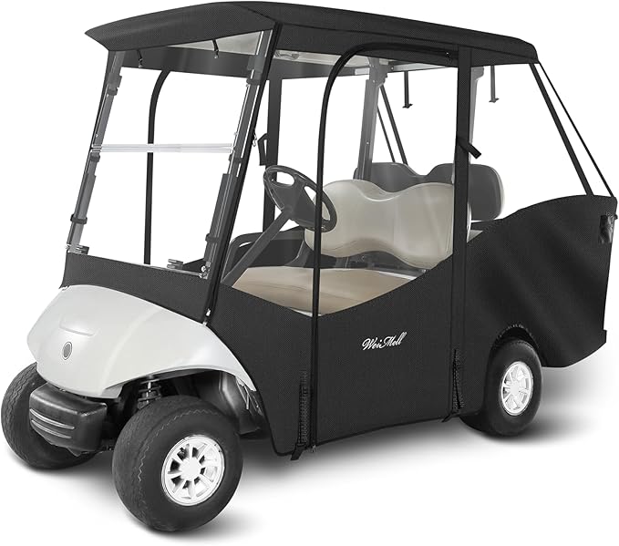 4 Passenger Golf Cart Enclosure for Yamaha G29 Drive 2 Short Roof 2+2 4-Seater Waterproof Windproof Driving Rain Cover 4-Sided Clear Windows Roll-up Door Black