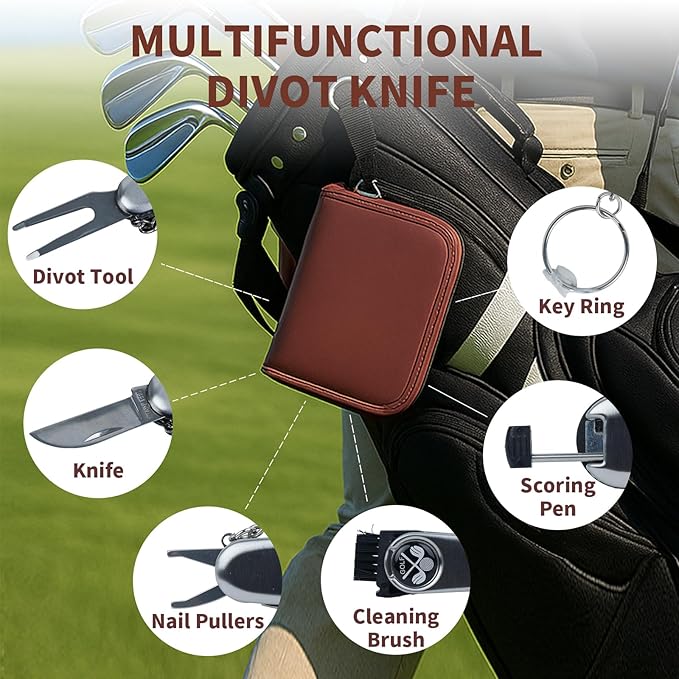 Enaud Golf Gifts for Men & Women, Premium Golf Accessories Kit with Case – Golf Balls, Tees, Divot Tool, Cleaning Brush, Scorer, Magnetic Hat Clip & Golf Ball Clamp, for Beginner Golfers