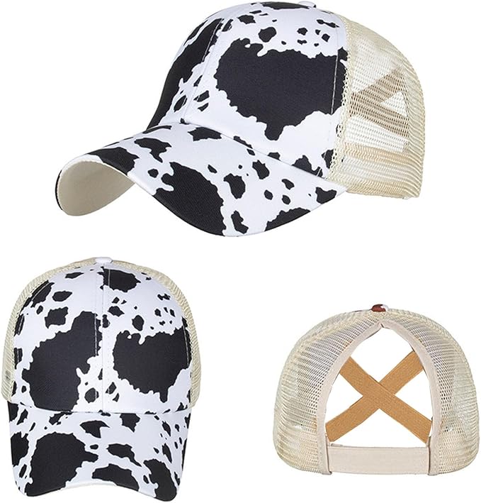 Womens Cow Print Baseball Cap Unisex Adjustable Baseball Hat Casual Cotton Sun Hats for Teen Girls