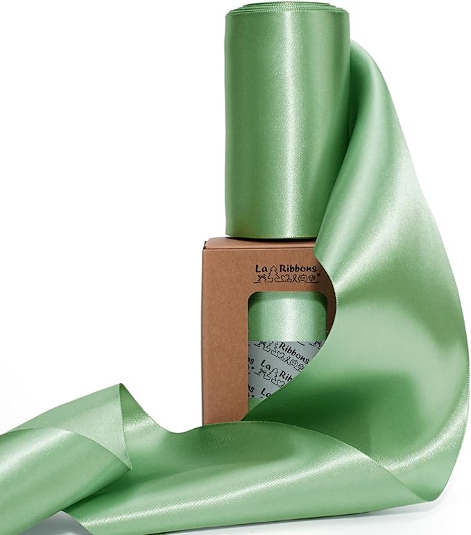 LaRibbons Sage Green Satin Ribbon 4 Inch 10 Yards Double Faced Luxury Light by LaRibbons