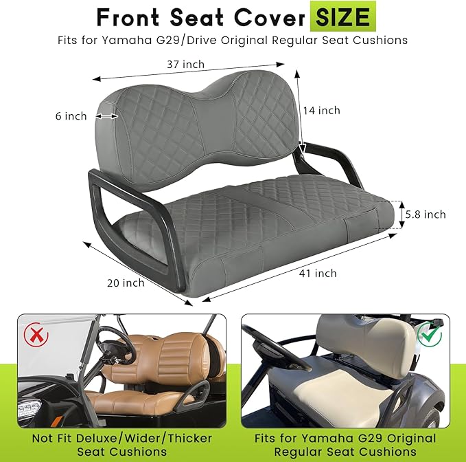 Golf Cart Seat Covers Fit Yamaha Drive G29 2007-2016 Vinyl Leather Front Seat Cover for OEM Ordinary Cushions No Nail Gun Easy to Install & Clean Vinyl Leather Seat Cushion Covers Gray